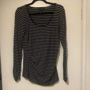 Chic Black and Gray Striped Long Sleeve Top